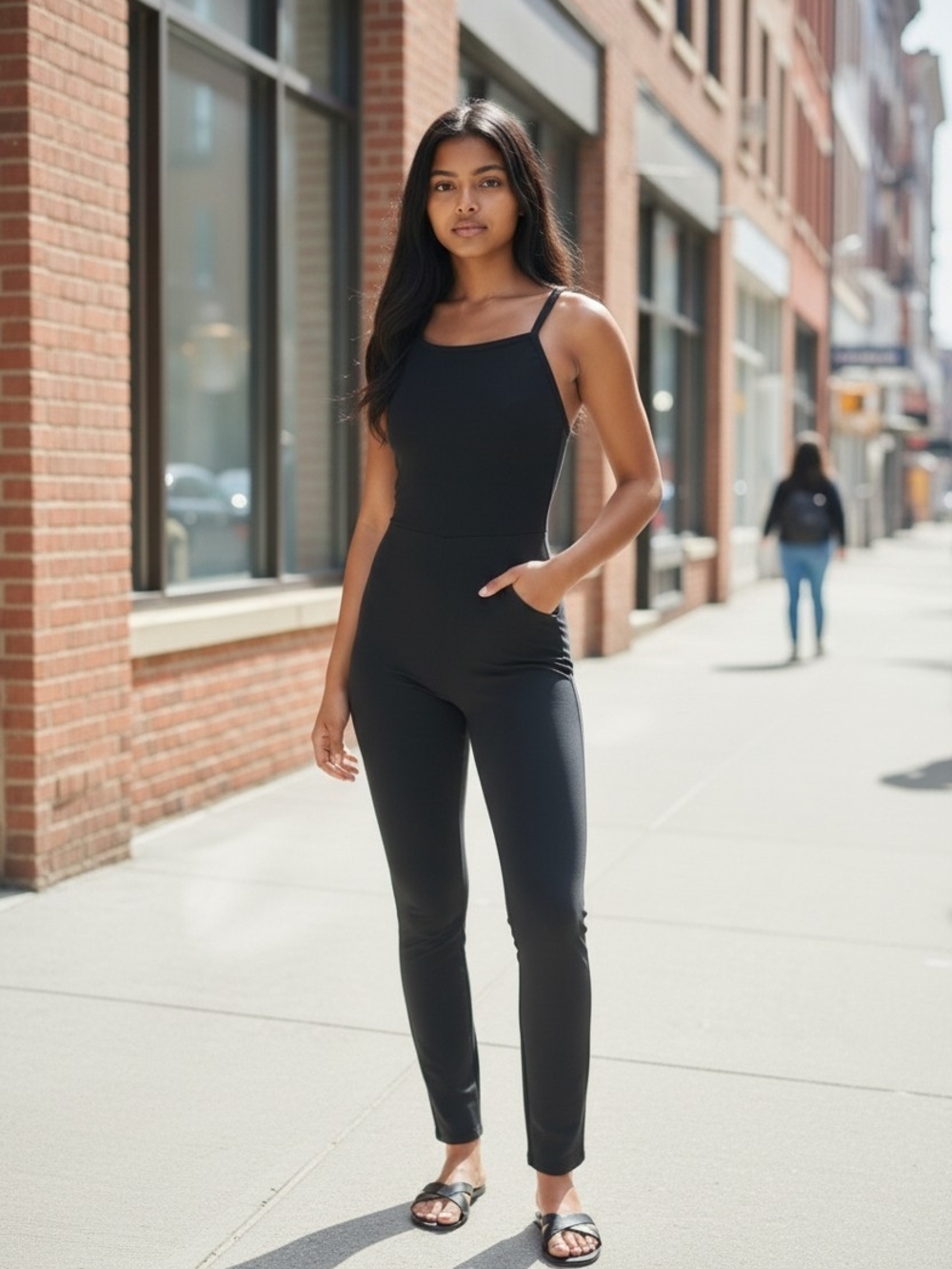 FP Movement by Free People Black Slim Strappy Jumpsuit